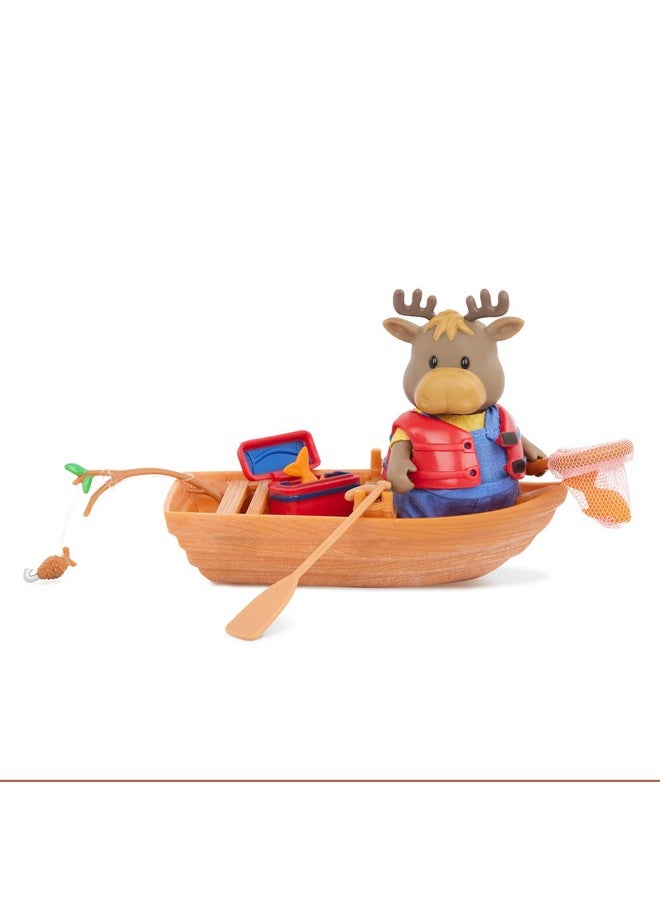 Li’L Woodzeez - 53 Pcs Happy Camper Playset - Moose Family, Detachable Toy Vehicle & Rv Trailer - Dollhouse Furnitures & Accessories, Pretend Play Gift For Kids Age 3+