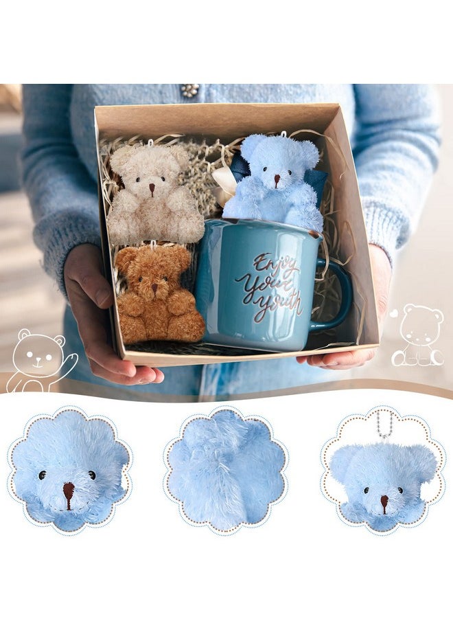 8 Pcs Mini Plush Bears 4'' Small Bear Bulk Stuffed Animal Toys Tiny Soft Bear Doll Present Stuffers For Keychain Baby Shower Party Favors Supplies(Blue, Brown, Apricot)