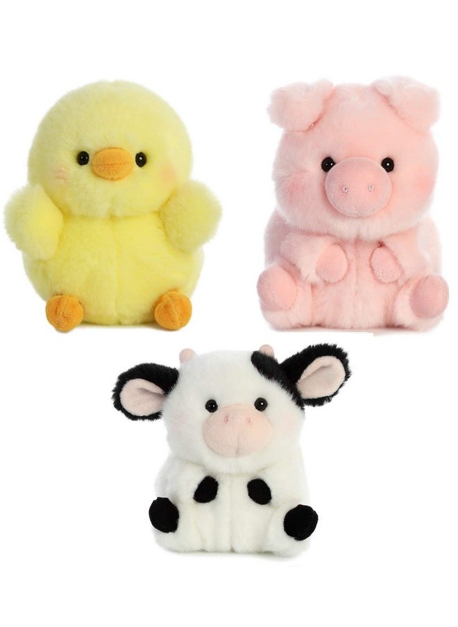 World Pig, Cow And Chicken Stuffed Animal Plush Toy | Farm Animals Theme | Bundle Of 3 Rolly Pet Items, 5 Inches Each