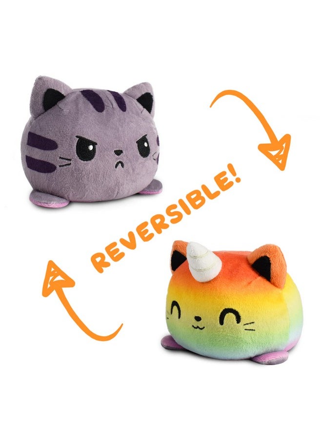 - The Original Reversible Cat Plushie - Rainbow Kittencorn + Gray Tabby - Cute Sensory Fidget Stuffed Animals That Show Your Mood