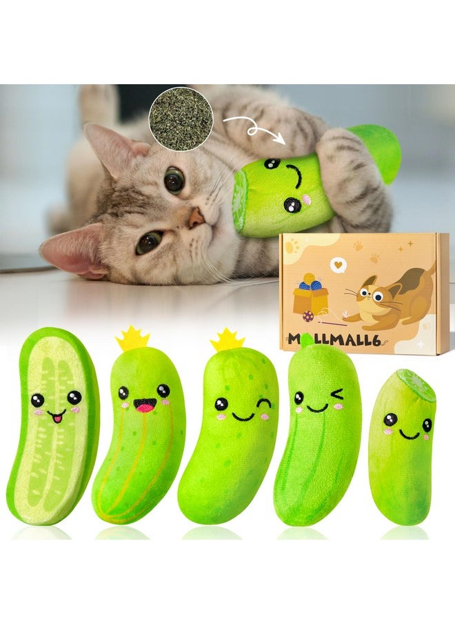 5Pcs Pickle Cat Toys, Kitten Catnip Toys For Cat Lover Gifts, Indoor Cat Chew Bite Kick Plush Cucumber Catmint Kitten Toys Supplies Interactive Cat Toy With Cute Expression For Pet Presents