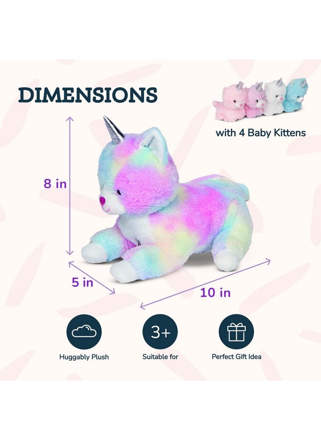 Unicorn Cat Plushie - Mommy Cat Unicorn With 4 Baby Kittens - Magical Cat Pillow Plushies For Girls Ages 3-8 - Big Unicorn Stuffed Animals - Ideal Gift For Girls 5 X 10 X 8 Inches
