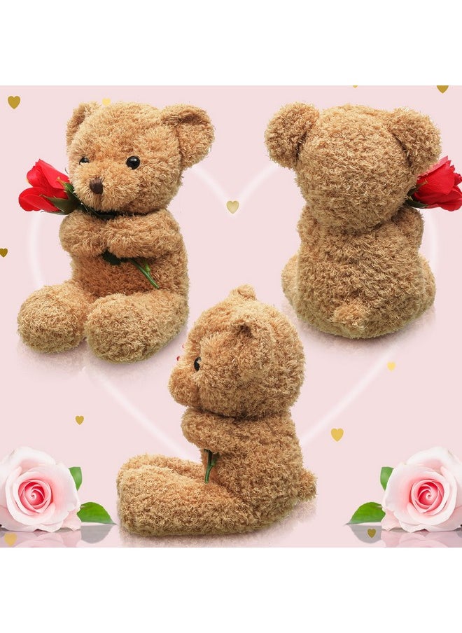Christmas Plush Stuffed Animal Bear Gift With Rose Funny Cute Stuffed Animal Plush Gift For Girlfriend Xmas Valentine'S Day, 11.8 Inches (Beige)