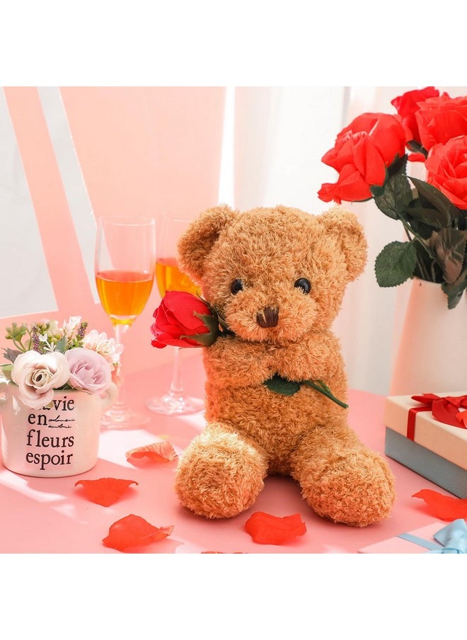 Christmas Plush Stuffed Animal Bear Gift With Rose Funny Cute Stuffed Animal Plush Gift For Girlfriend Xmas Valentine'S Day, 11.8 Inches (Beige)