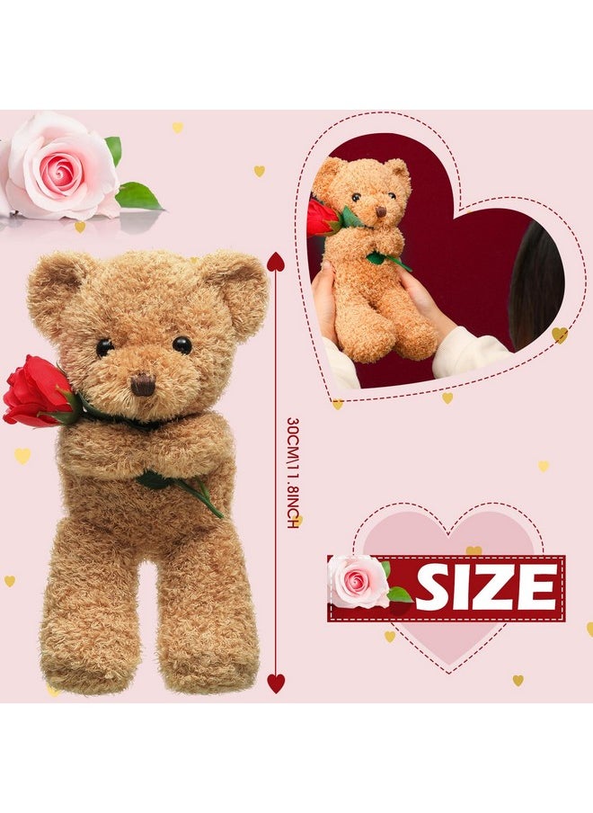 Christmas Plush Stuffed Animal Bear Gift With Rose Funny Cute Stuffed Animal Plush Gift For Girlfriend Xmas Valentine'S Day, 11.8 Inches (Beige)