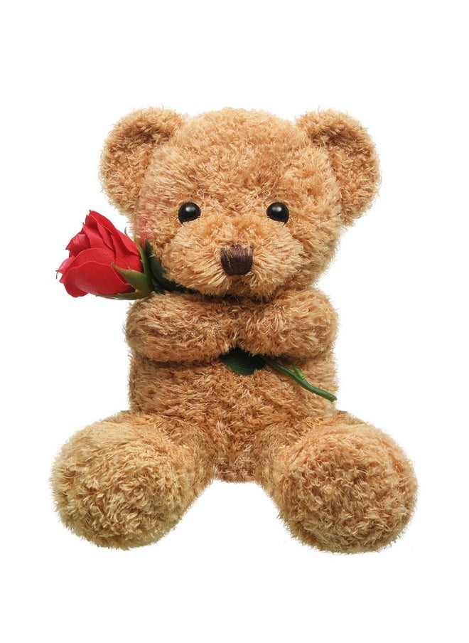 Christmas Plush Stuffed Animal Bear Gift With Rose Funny Cute Stuffed Animal Plush Gift For Girlfriend Xmas Valentine'S Day, 11.8 Inches (Beige)
