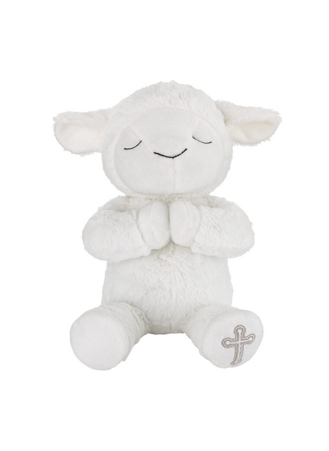 Le Love By Nojo Baptism White Plush Lamb With Praying Hands And Embroidered Cross