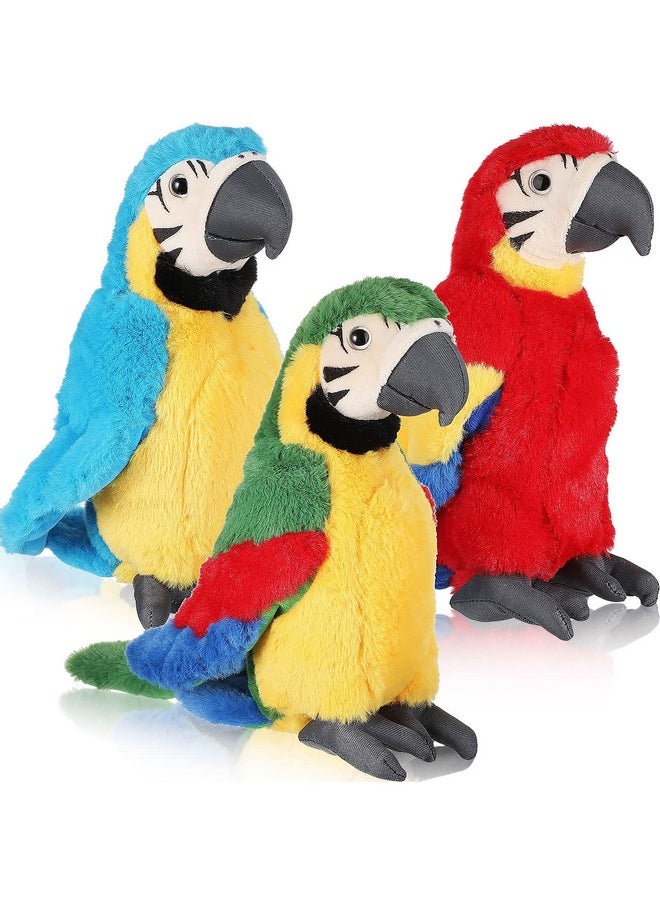 3 Pcs Macaw Parrot Plush Toy Soft Stuffed Animal Toy Parrot Bird Stuffed Animal Blue Red Stuffed Parrot For Gifts Doll, 9.8 Inch