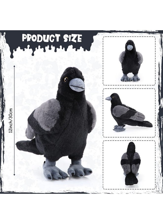 12 Inch Crow Plush Stuffed Animal Soft Black Fluffy Plush Toy Realistic Bird Stuffed Animal For Home Decoration Pet Party Favors Animal Collection Supplies