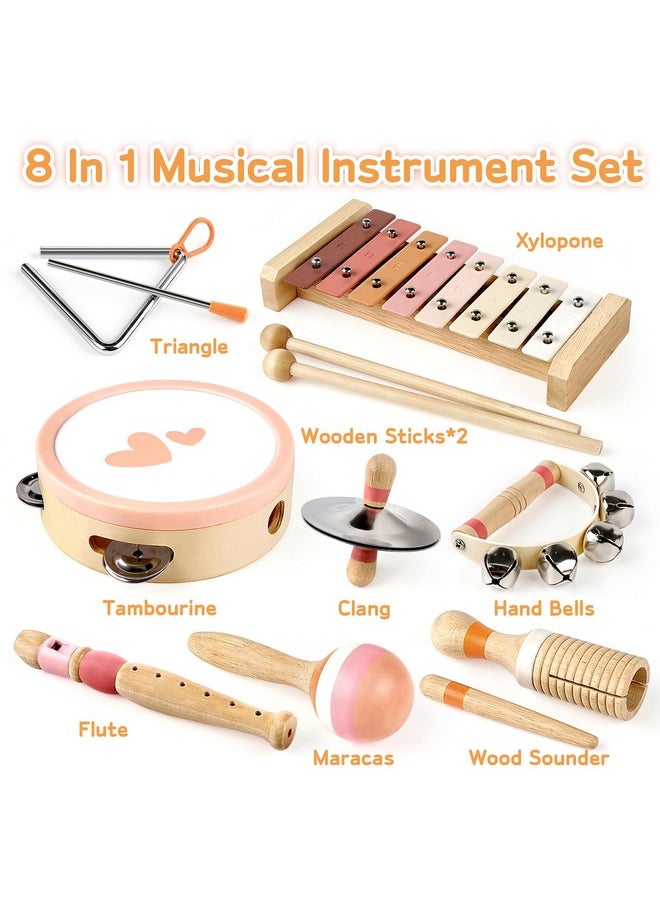 Musical Toys For 1 Year Old Girls Gifts - 8 In 1 Musical Instruments For Toddlers 1-3 - One First Christmas Birthday Gifts For Toddlers Ages 0-2 - Wooden Montessori Toy For Babies 6-12-18 Months