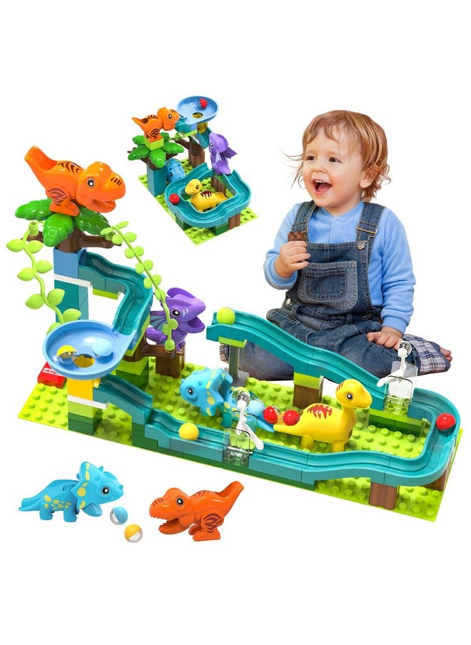 Exclusive Dinosaur Marble Run Compatible Building Blocks With Pendulum Hammer Track Race, Building Brick Maze Ball Game, Stem Educational Learning Toy Super Gift For Boys Girls Ages 4-8