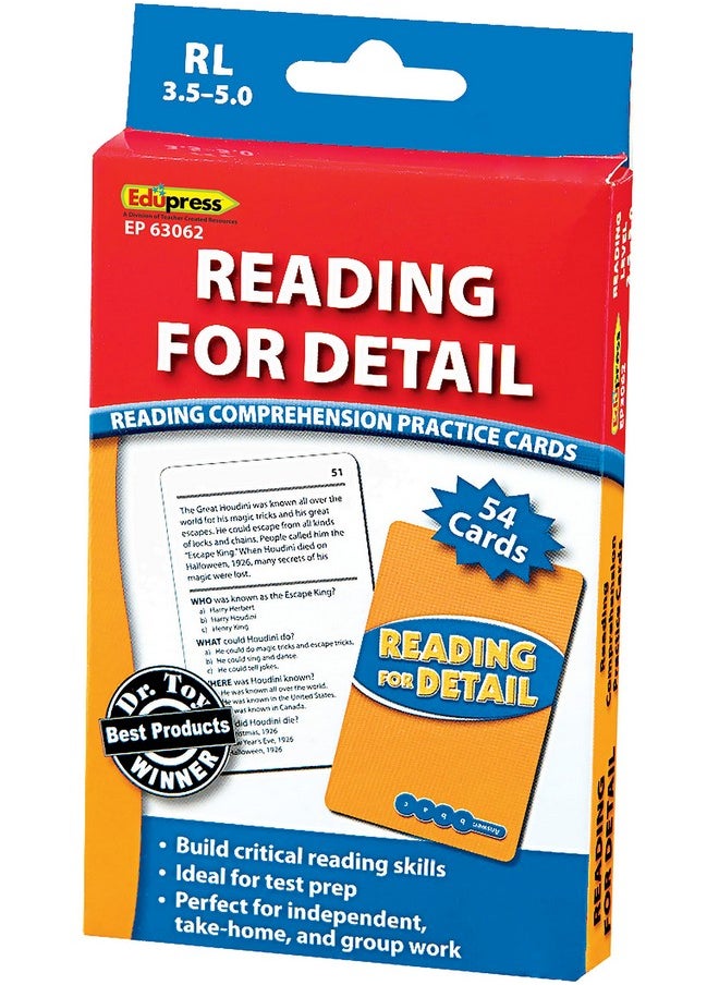 Reading For Detail Practice Cards, Levels 3.5-5.0,Blue