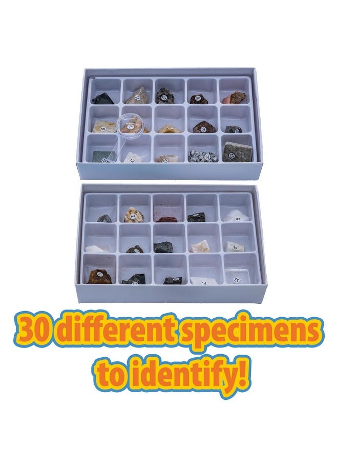 Stem Rock & Mineral Science Kit For Kids - 30 Geology Specimens With Magnifying Viewer, Identification Guide & Testing Tools - Educational Toy For Young Geologists, Ages 8+