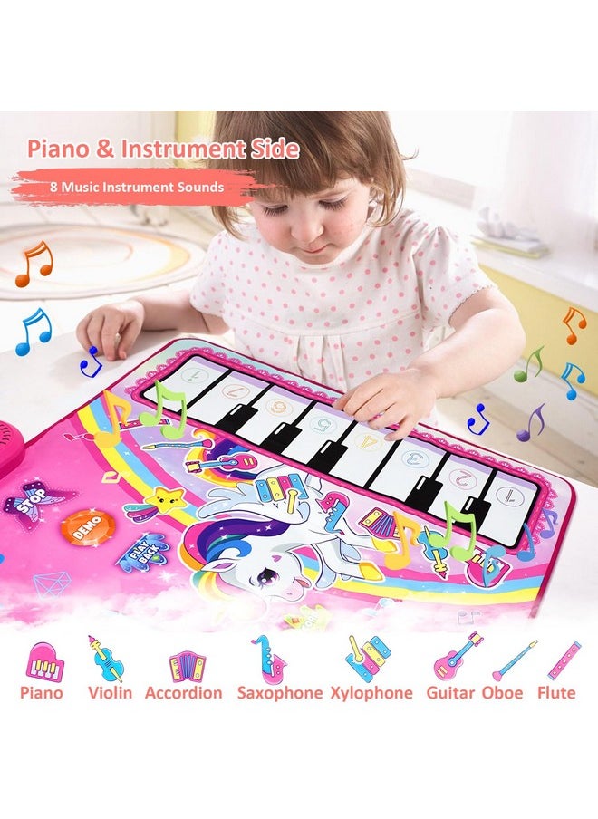 Piano Drum Babies Play Mat, Unicorn Piano Keyboard & Drum Toys For 1 Year Old Girl Gifts, Infant Musical Toy 12-18 Months, Babies Birthday For 1 2 3 Year Old