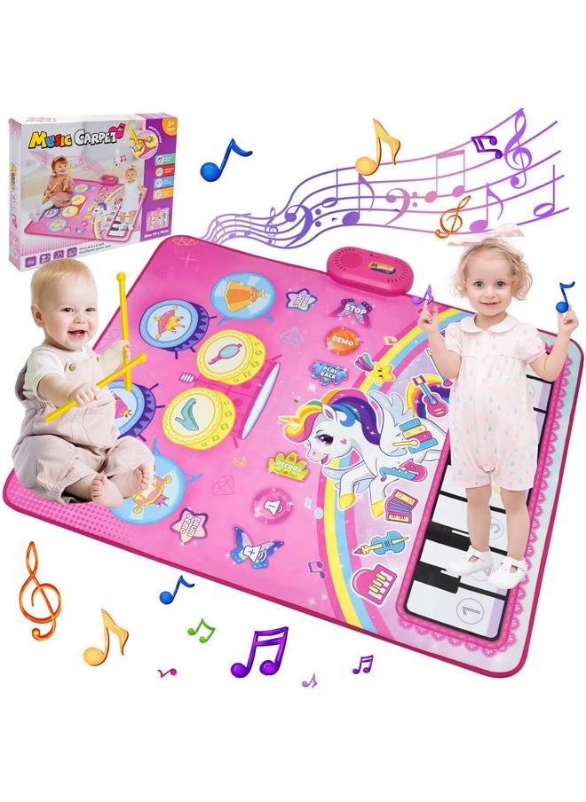 Piano Drum Babies Play Mat, Unicorn Piano Keyboard & Drum Toys For 1 Year Old Girl Gifts, Infant Musical Toy 12-18 Months, Babies Birthday For 1 2 3 Year Old