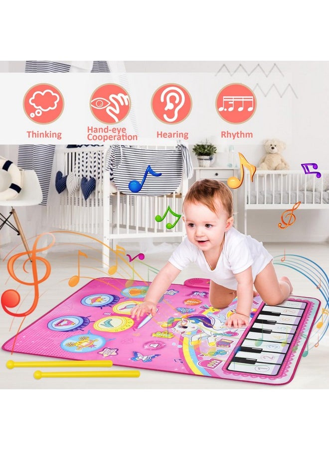 Piano Drum Babies Play Mat, Unicorn Piano Keyboard & Drum Toys For 1 Year Old Girl Gifts, Infant Musical Toy 12-18 Months, Babies Birthday For 1 2 3 Year Old