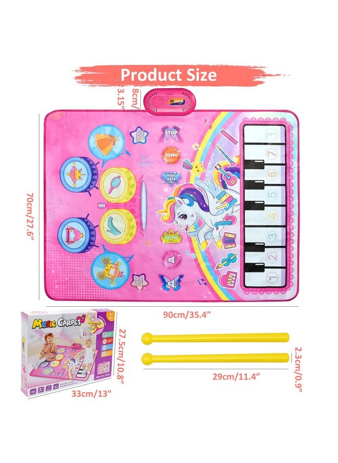 Piano Drum Babies Play Mat, Unicorn Piano Keyboard & Drum Toys For 1 Year Old Girl Gifts, Infant Musical Toy 12-18 Months, Babies Birthday For 1 2 3 Year Old