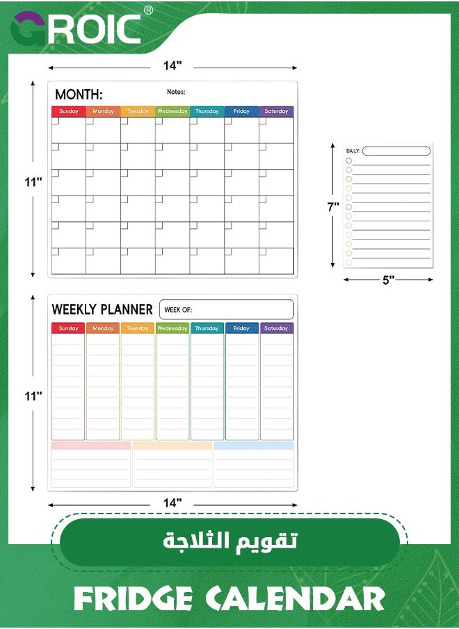 3 Pack Dry Erase Calendar Kit,Magnetic Calendar for Refrigerator Set,Fridge Calendar Whiteboard Meal Planner Menu Board,Office Supplies with 5 Magnetic Markers, 1 Eraser