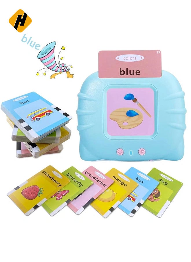 Talking Flash Cards Educational Toys - Talking Flashcards Learning Toys for Toddlers - Montessori Toys Flash Cards for Age 2 3 4 5 6 - Blue