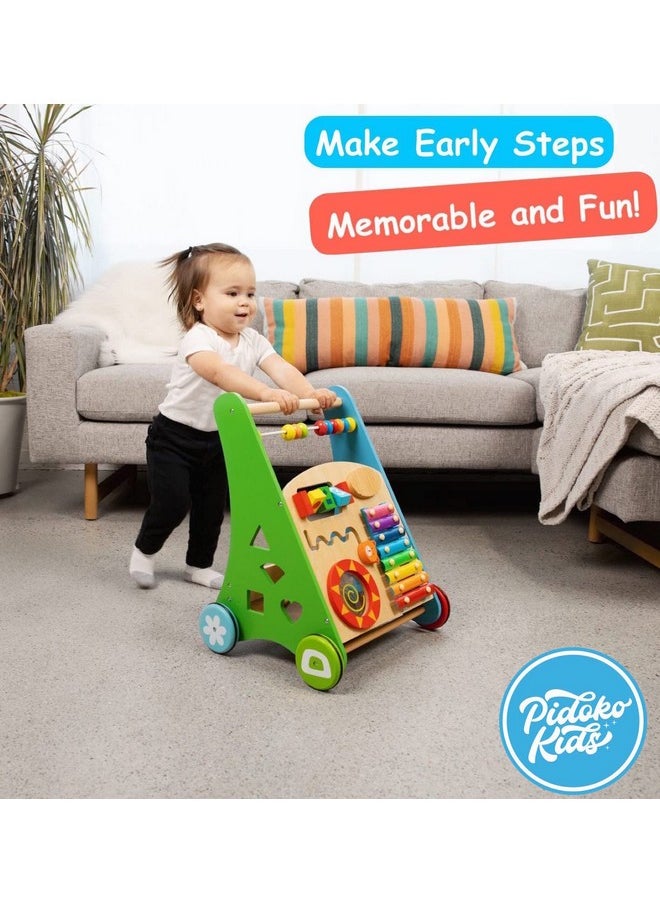 Wooden Baby Walker - Baby Activity Center Toys For 1 Year Old Boy Girl | Push Walker Toy For Babies - Baby Walkers For Girls Boys 12-18 Months | First 1St Birthday Gifts Toddlers Book Cups