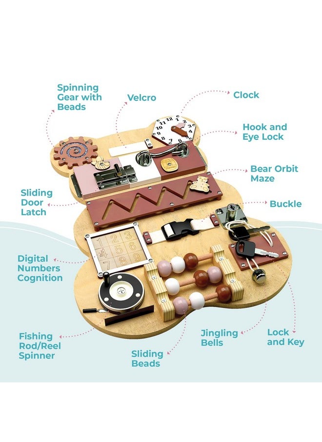 Busy Board For Toddlers - Activity Board Bear Shaped Montessori Toys For Kids - Sensory Stimulating Car & Airplane Travel Toys For Toddlers, Quiet Learning Activities For Autism