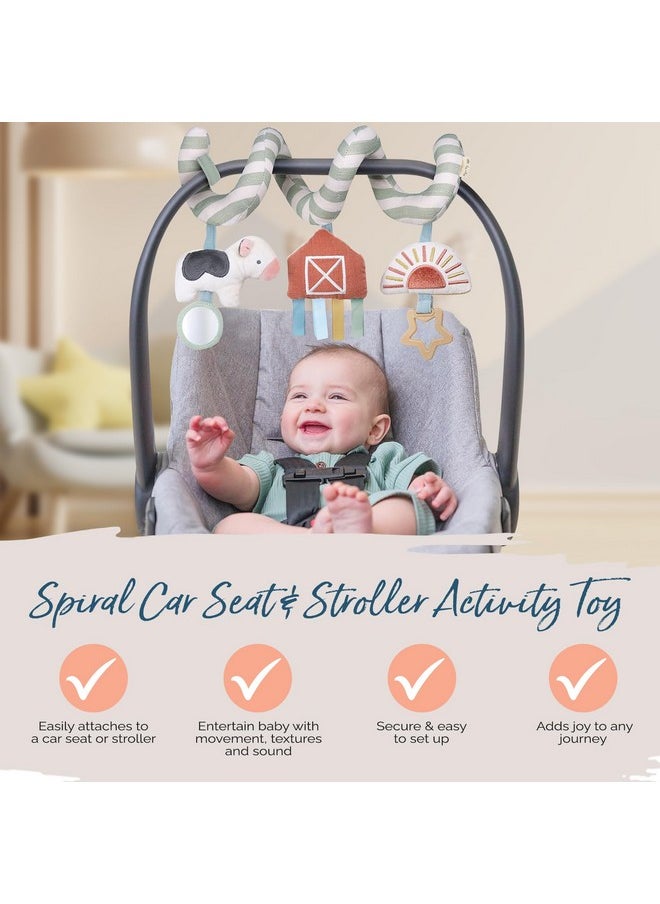 Spiral Car Seat & Stroller Activity Toy - Stroller & Car Seat Toys For Ages 0 Months And Up - Hanging Toys Include Dangling Ring, Mirror And Textured Ribbons (Farm)