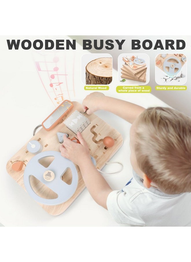 Montessori Busy Board For Toddlers - Wooden Montessori Toys For 1 2 3 4 Year Old, Aesthetic Sensory Activity Board For Fine Motor Skills, Travel Busy Board Educational Sensory Toys For Boys And Girls