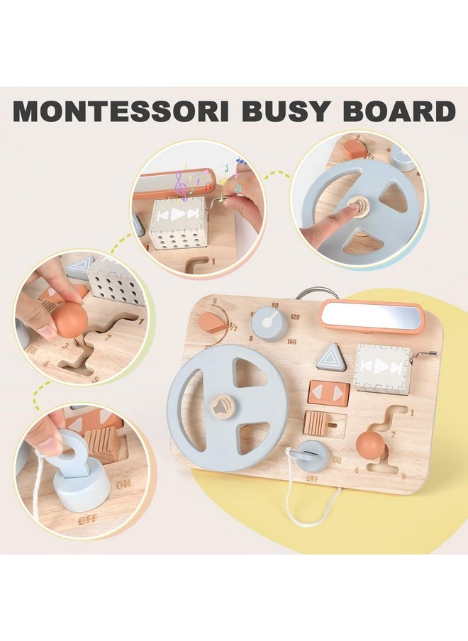 Montessori Busy Board For Toddlers - Wooden Montessori Toys For 1 2 3 4 Year Old, Aesthetic Sensory Activity Board For Fine Motor Skills, Travel Busy Board Educational Sensory Toys For Boys And Girls