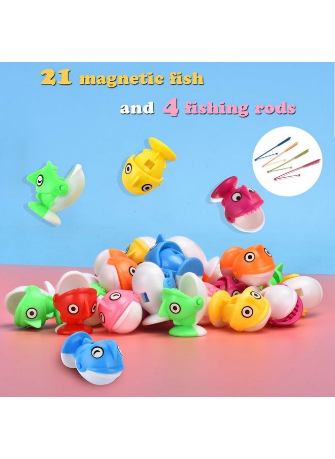 Magnetic Fishing Games Set - Fun And Educational Fishing Toys For Toddlers And Kids, Includes 21 Fish, 4 Poles, Rotating Board, And On-Off Music, Perfect Fish Toy For Go Fish Fun