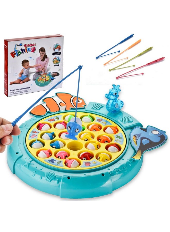 Magnetic Fishing Games Set - Fun And Educational Fishing Toys For Toddlers And Kids, Includes 21 Fish, 4 Poles, Rotating Board, And On-Off Music, Perfect Fish Toy For Go Fish Fun
