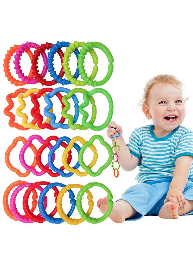 Baby Links Rings, Baby Toys Links, Hanging Stroller Ring Toy,Connecting Baby Rings Toy Links For Car Seat Toy For Baby Stroller 24 Pcs, Ages 0 Months Plus,Travel Accessory Set (Multicolor)