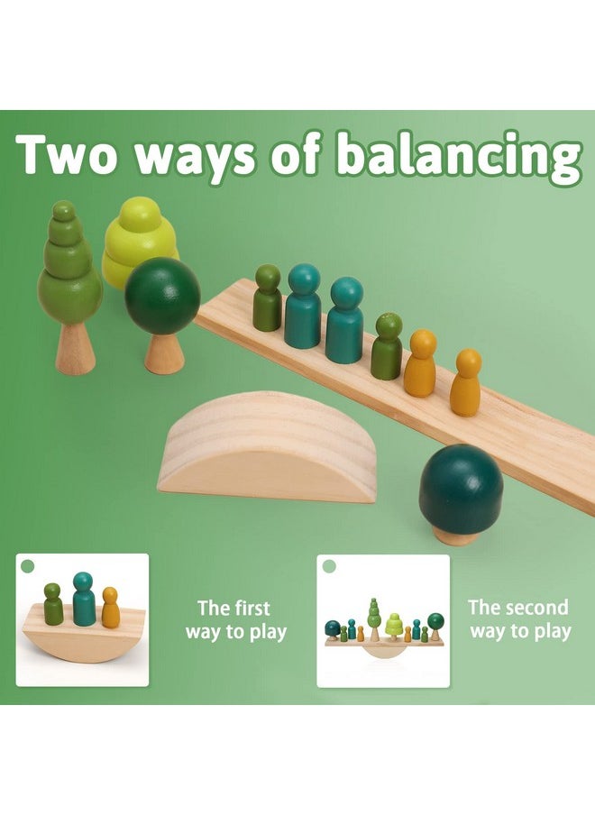 Wooden Tree Toys Balance Toys Wooden Peg Dolls Preschool Learning Educational Montessori Toys, Natural Woodland Trees Creative Accessories For Home Decor