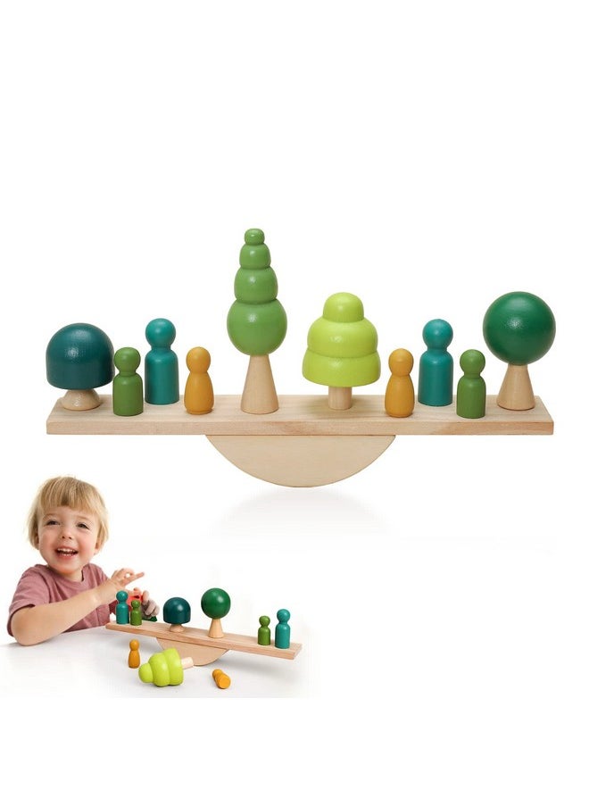 Wooden Tree Toys Balance Toys Wooden Peg Dolls Preschool Learning Educational Montessori Toys, Natural Woodland Trees Creative Accessories For Home Decor