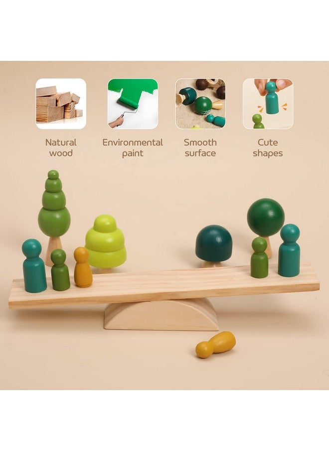 Wooden Tree Toys Balance Toys Wooden Peg Dolls Preschool Learning Educational Montessori Toys, Natural Woodland Trees Creative Accessories For Home Decor