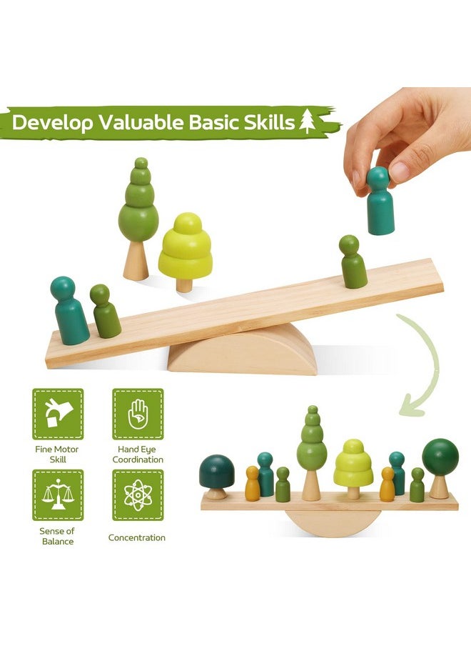 Wooden Tree Toys Balance Toys Wooden Peg Dolls Preschool Learning Educational Montessori Toys, Natural Woodland Trees Creative Accessories For Home Decor