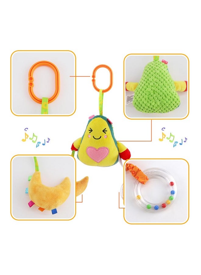 Baby Hanging Rattle Toys, 4 Pack Car Seat Stroller Toys Soft Squeaky Toys For Baby Newborn Infant Car Bed Travel Activity, Fruit