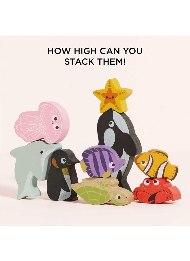 - Wooden Toys - Petilou Baby & Toddler - Ocean Animal Building Blocks Stacker & Bag - Educational Balancing Activity Toy - Wooden Blocks Aquatic Animal Toys - Kids Toys Age 18 Months+