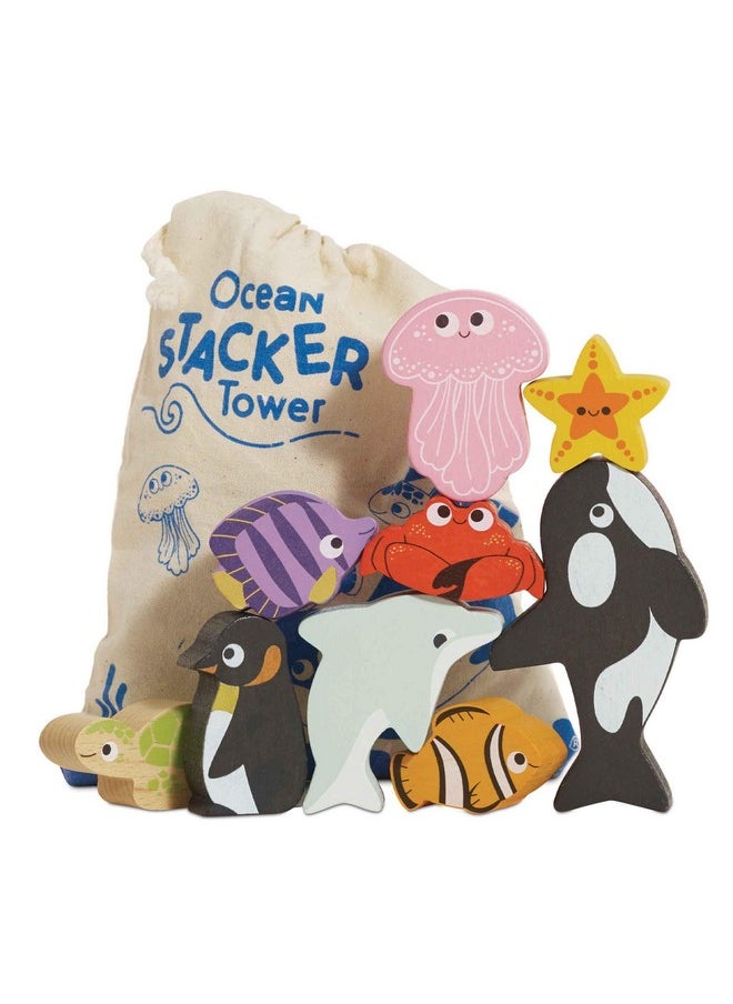 - Wooden Toys - Petilou Baby & Toddler - Ocean Animal Building Blocks Stacker & Bag - Educational Balancing Activity Toy - Wooden Blocks Aquatic Animal Toys - Kids Toys Age 18 Months+