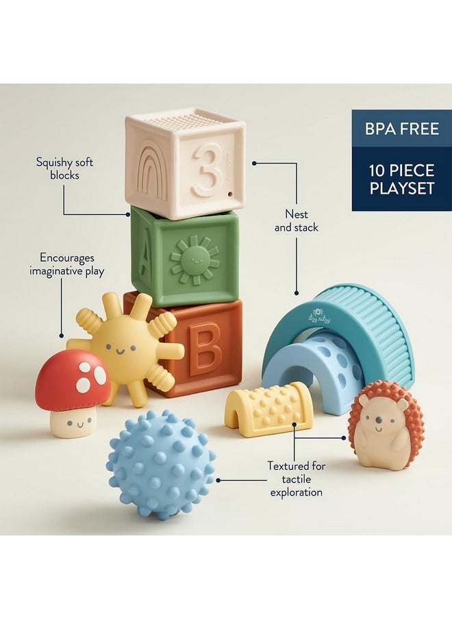 Sensory Blocks Set - Baby Building Blocks 10-Piece Set - Baby Blocks Feature Soft Blocks & Textured Characters - Sensory Toy For Babies & Toddlers Aged 0 Months And Up