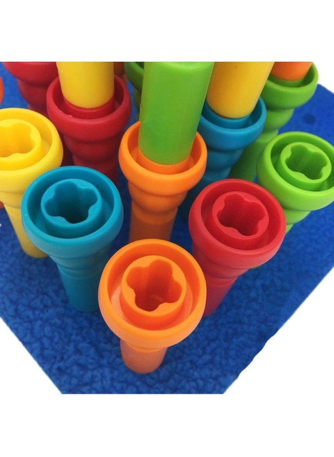 Peg Board Set Toys-Montessori Occupational Therapy Fine Motor Skills Toy, Suitable For Toddlers And Preschoolers Over 3+ Year Old. 25 Tall-Stacker Pegs Rubber 8