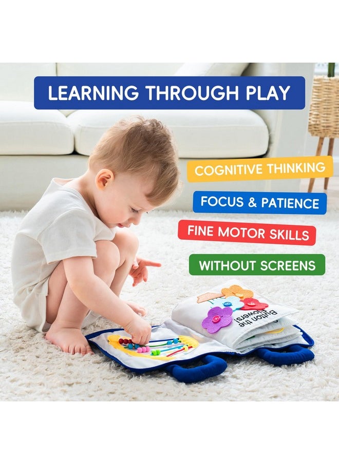 Baby Soft Busy Books -My Quiet Book, Travel Toy & Montessori Sensory Educational, 10 Preschool Learning Activities For 1 2 3 Year Old Toddlers Boy Girl(Blue)