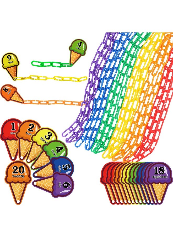 Chain Link Math Manipulatives - 240 C-Clip Chain Links & 20 Ice Cream Cards For Counting & Linking Math Games - Learning Resources For Kindergarten Sensory Bin