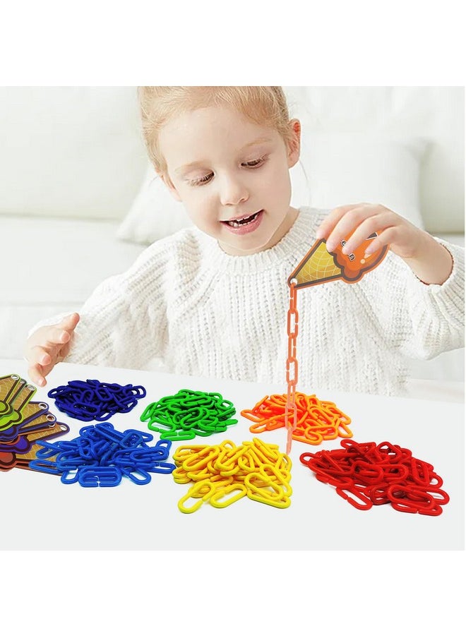 Chain Link Math Manipulatives - 240 C-Clip Chain Links & 20 Ice Cream Cards For Counting & Linking Math Games - Learning Resources For Kindergarten Sensory Bin