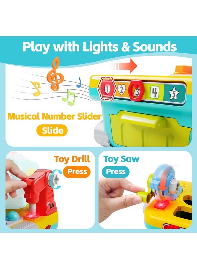 Toddler Musical Workbench Toys For One Year Old Boys, Baby Pretend Play Tool Set, Infant Shape Sorter Activities, Kids Pounding Game, 1St Birthday Gift For 12 18 24 Month Girls Age 1 2 3