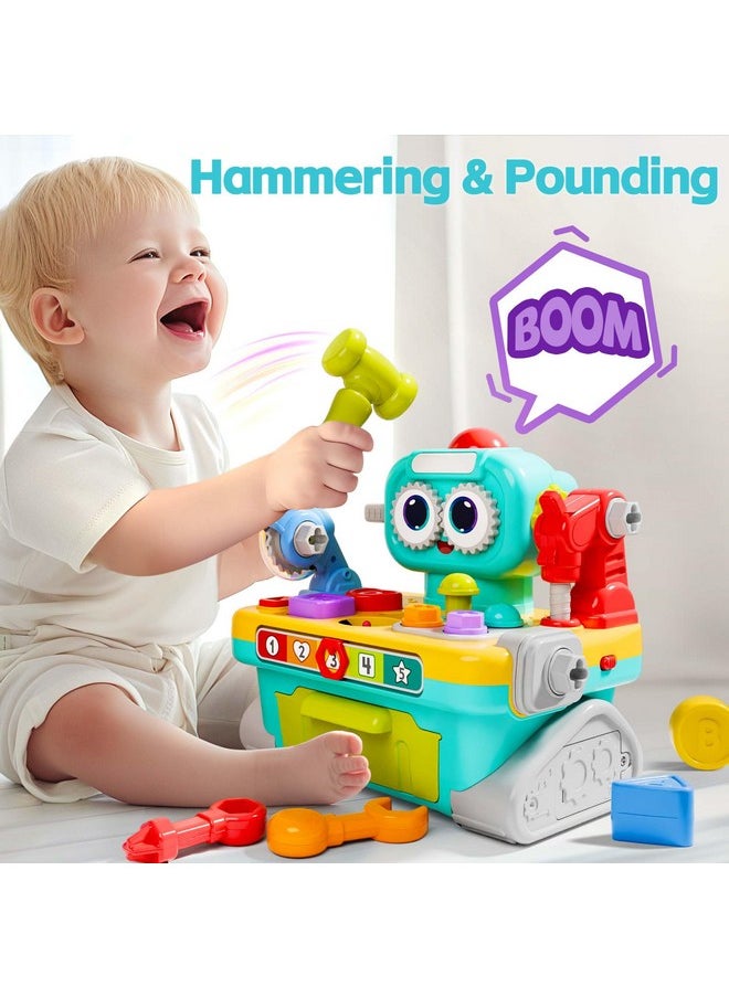 Toddler Musical Workbench Toys For One Year Old Boys, Baby Pretend Play Tool Set, Infant Shape Sorter Activities, Kids Pounding Game, 1St Birthday Gift For 12 18 24 Month Girls Age 1 2 3