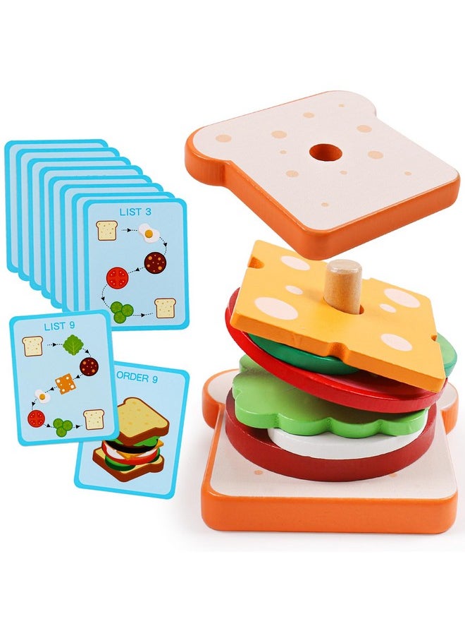 Wooden Sandwich Sorting Stacking Toys Play Food Set For Toddlers Preschool Educational Montessori Toys Fine Motor Toys For Kids Boys Girls