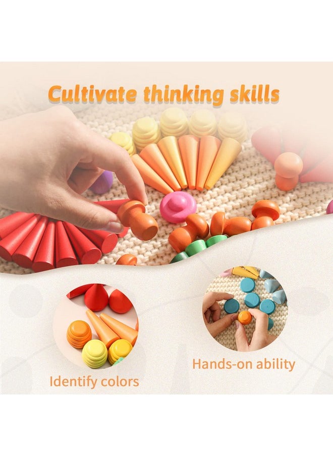 162 Pcs Wooden Loose Parts Toy Rainbow Stacking Toy For Toddlers, Sensory Play Set Colorful Montessori Materials Preschool Learning Building Toys For Boys Girls