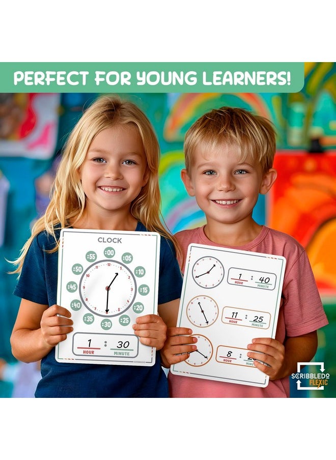 Telling Time Teaching Clock For Kids 9”X12” Learning Clock Dry Erase Sheets Homeschooling Supplies Learn To Tell Time Analog Clock Classroom Pack Of 10 Sheets