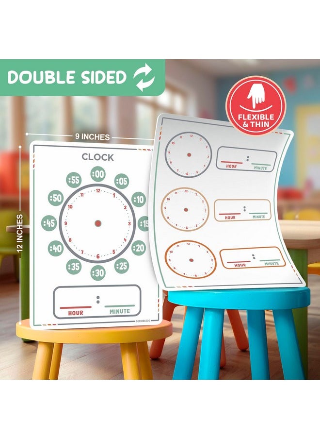 Telling Time Teaching Clock For Kids 9”X12” Learning Clock Dry Erase Sheets Homeschooling Supplies Learn To Tell Time Analog Clock Classroom Pack Of 10 Sheets