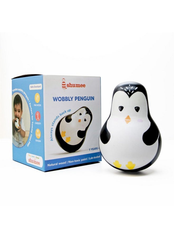 Wooden Penguin Wobbler/Wobble Toy - Baby Tummy Time Toy Montessori Tumbler Toys - (1-3 Years)| Roly Poly Toys | Wobbler Toys, Baby Development Toy For Infants Toddlers, Infant Boy Girl Gifts